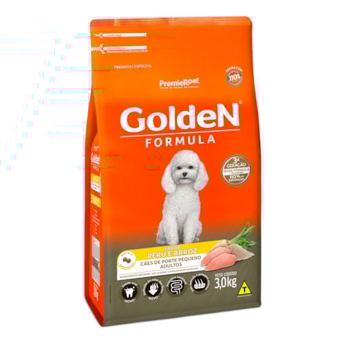 Ração Golden Fórmula Mini Bits Cães Adultos Raças Pequenas Peru e Arroz 3,0 kg