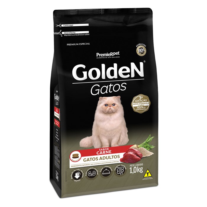 Ração Golden Gatos Adultos Carne 1,0 kg