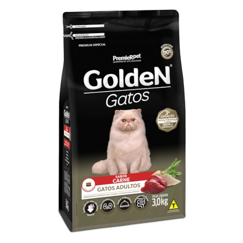 Ração Golden Gatos Adultos Carne 3,0 kg