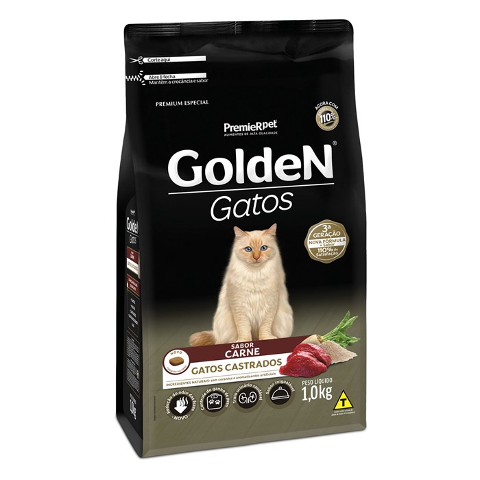 Ração Golden Gatos Adultos Castrados Carne 1,0 kg