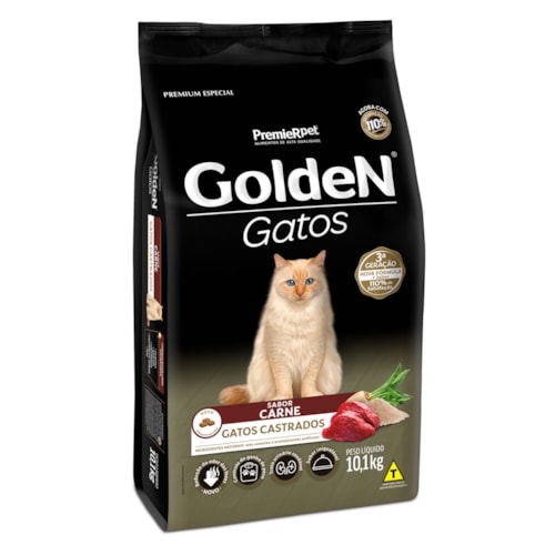 Ração Golden Gatos Adultos Castrados Carne 10,1 kg