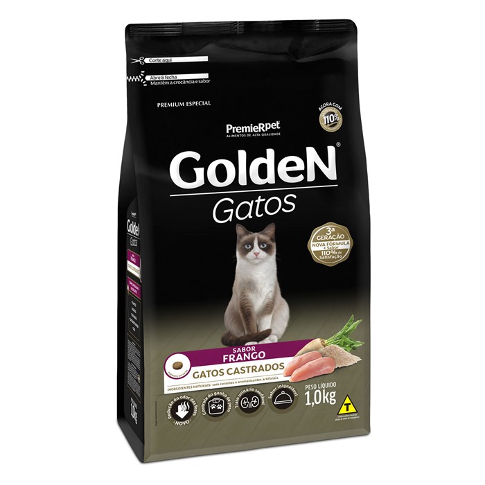 Ração Golden Gatos Adultos Castrados Frango 1,0 kg