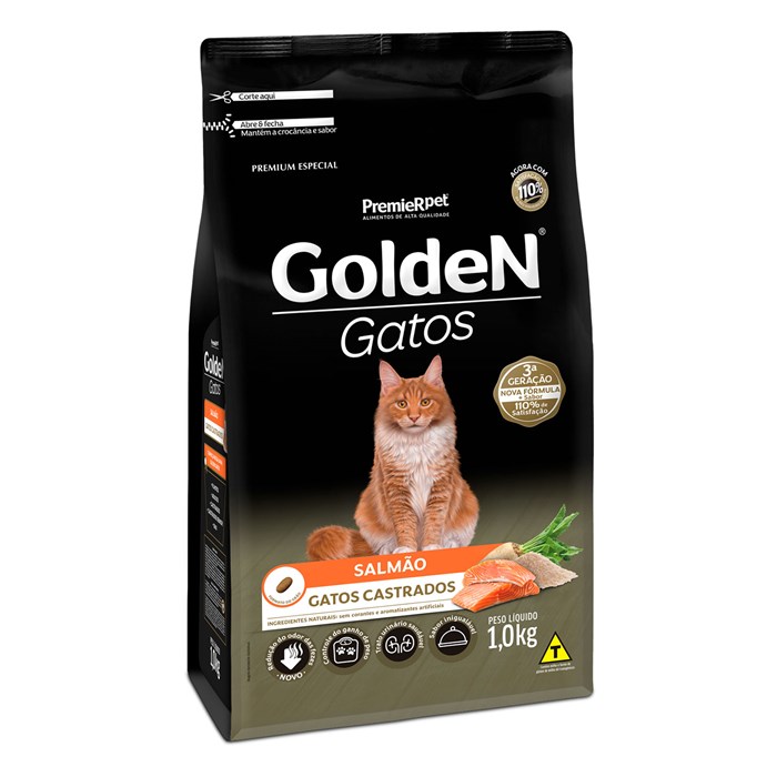 Ração Golden Gatos Adultos Castrados Salmão 1,0 kg