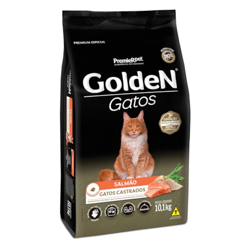 Ração Golden Gatos Adultos Castrados Salmão 10,1 kg