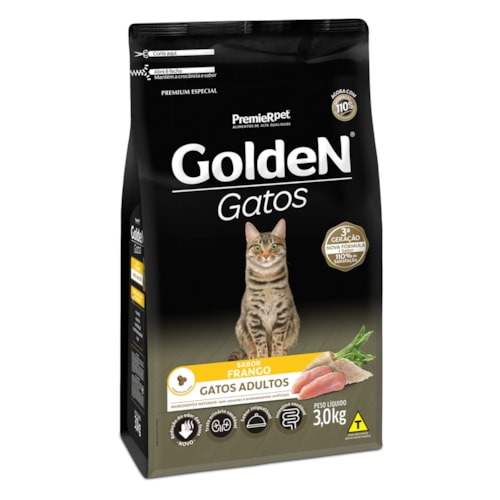 Ração Golden Gatos Adultos Frango 3,0 kg
