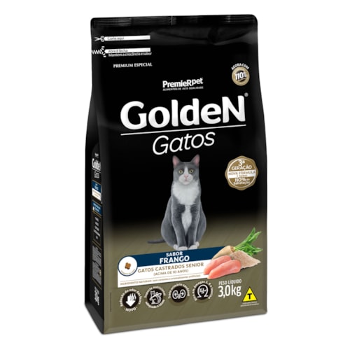 Ração Golden Gatos Castrados Sênior Frango 3,0 kg