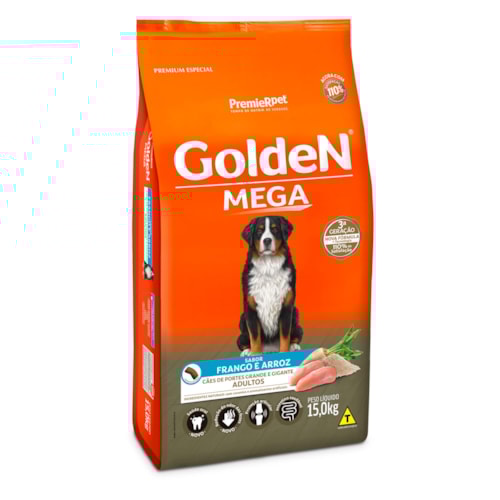 Ração Golden Mega para Cães Adultos Raças Grandes Sabor Frango e Arroz 15kg
