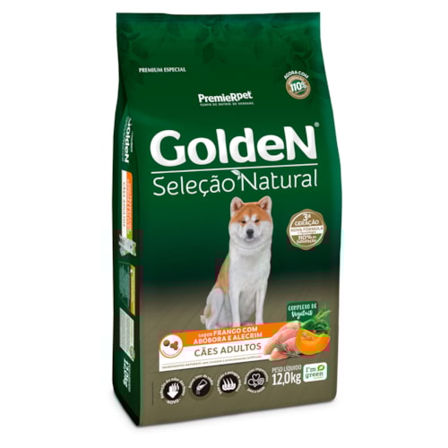 Ração Golden Seleção Natural Cães Adultos Abóbora e Alecrim 12,0 kg