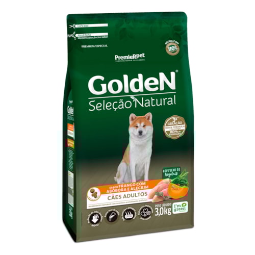 Ração Golden Seleção Natural Cães Adultos Abóbora e Alecrim 3,0 kg