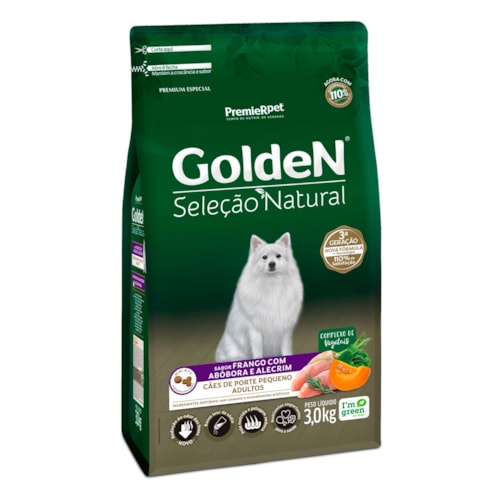Ração Golden Seleção Natural Cães Adultos de Raças Pequenas Frango Abóbora e Alecrim 3,0 kg
