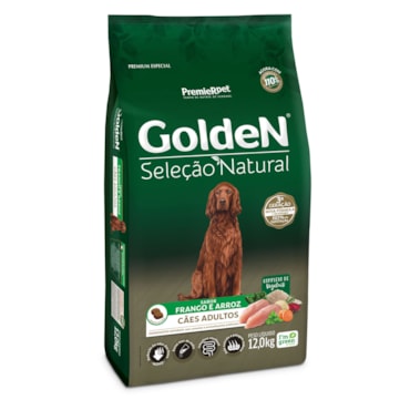 Ração Golden Seleção Natural Cães Adultos Frango e Arroz 12,0 kg