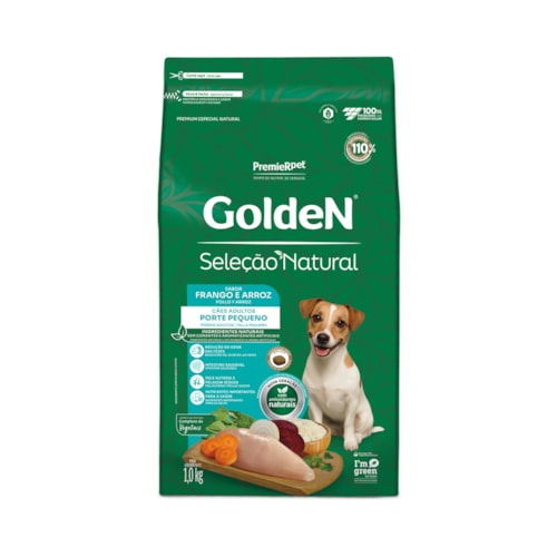 Ração Golden Seleção Natural Cães Adultos Porte Pequeno Mini Bits Sabor Frango e Arroz 1kg