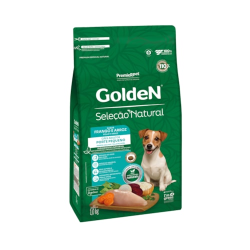 Ração Golden Seleção Natural Cães Adultos Porte Pequeno Mini Bits Sabor Frango e Arroz 1kg - imagem adicional