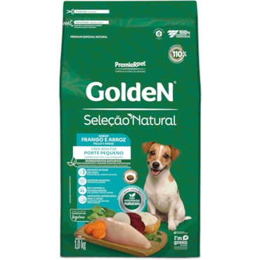 Ração Golden Seleção Natural Cães Adultos Porte Pequeno Mini Bits Sabor Frango e Arroz 1kg