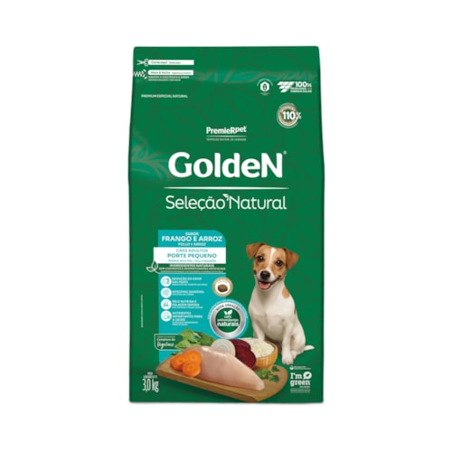 Ração Golden Seleção Natural Cães Adultos Porte Pequeno Mini Bits Sabor Frango e Arroz 3kg