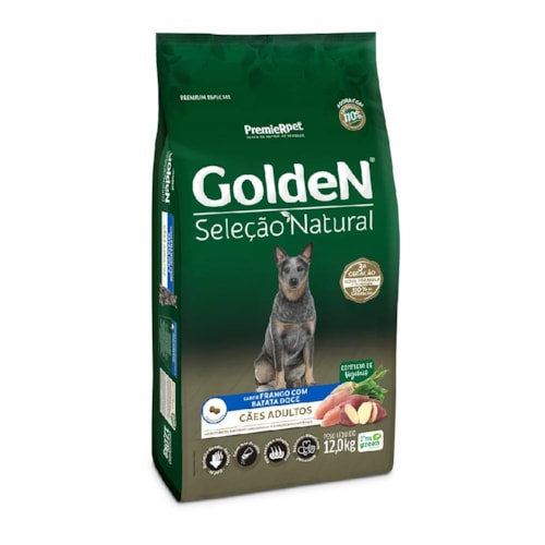 Ração Golden Seleção Natural Cães Adultos Sabor Frango com Batata Doce 12kg