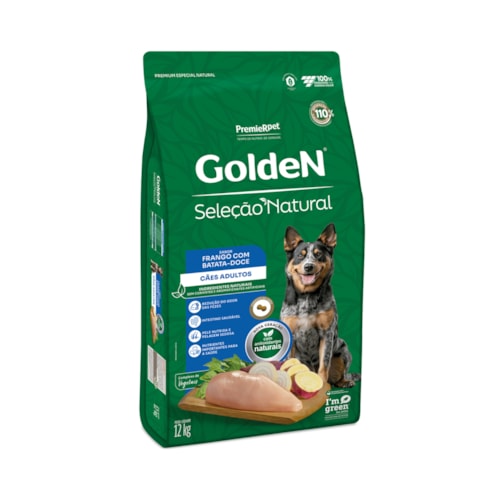 Ração Golden Seleção Natural Cães Adultos Sabor Frango com Batata Doce 12kg