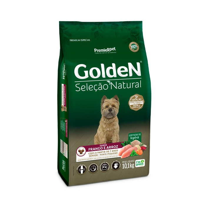 Ração Golden Seleção Natural Cães Sênior Porte Pequeno Frango e Arroz 10,1 kg