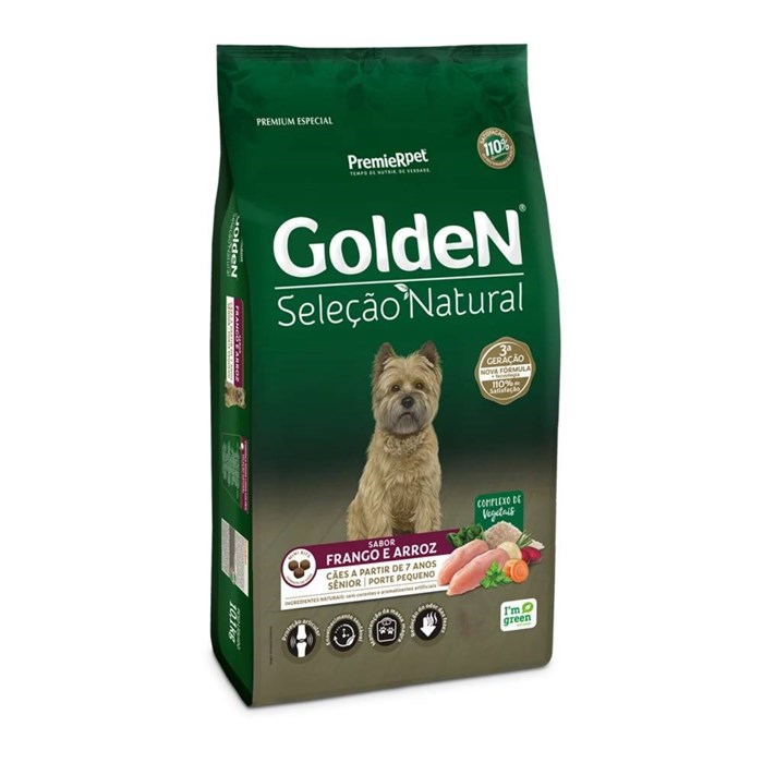 Ração Golden Seleção Natural Cães Sênior Porte Pequeno Frango e Arroz 3,0 kg
