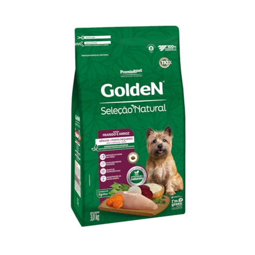 Ração Golden Seleção Natural Cães Sênior Porte Pequeno Frango e Arroz 3,0 kg - imagem adicional