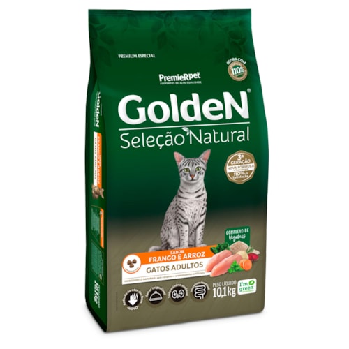 Ração Golden Seleção Natural Gatos Adultos Frango e Arroz 10,1 kg