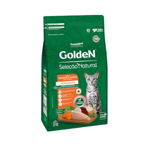 Ração Golden Seleção Natural Gatos Adultos Frango e Arroz 3,0 kg - imagem adicional