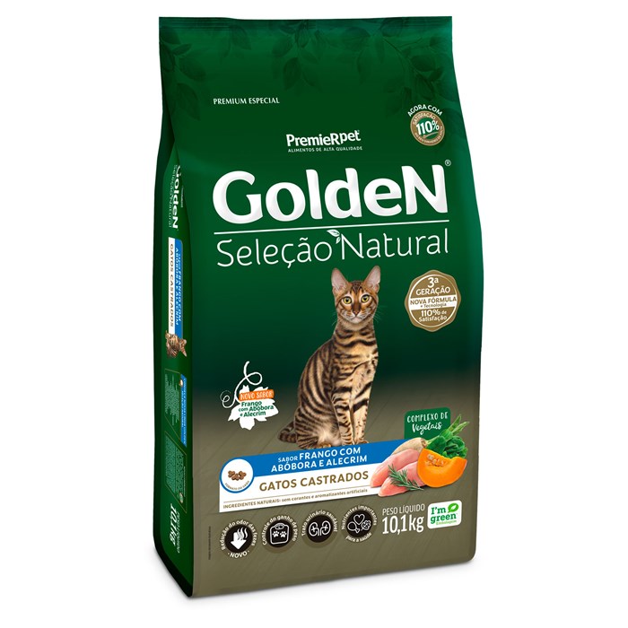 Ração Golden Seleção Natural Gatos Castrados Frango com Abóbora 10,1 kg