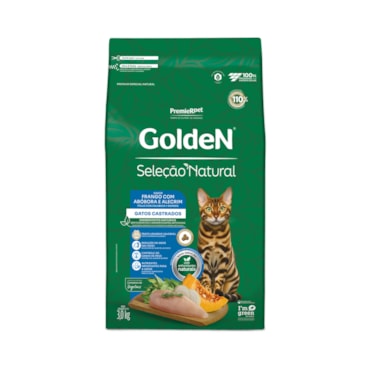 Ração Golden Seleção Natural Gatos Castrados Frango com Abóbora 3,0 kg