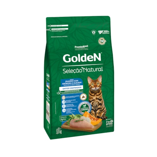 Ração Golden Seleção Natural Gatos Castrados Frango com Abóbora 3,0 kg - imagem adicional