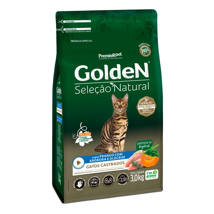 Ração Golden Seleção Natural Gatos Castrados Frango com Abóbora 3,0 kg