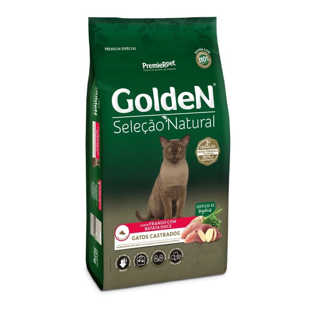 Ração Golden Seleção Natural Gatos Castrados Frango com Abóbora 10