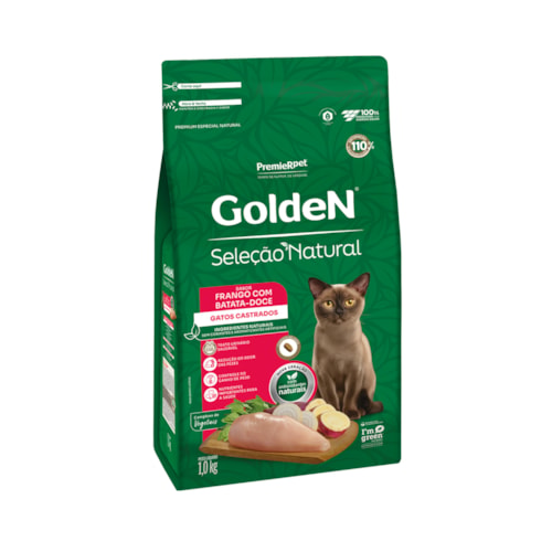 Ração Golden Seleção Natural Gatos Castrados Frango com Batata Doce 1,0 kg - imagem adicional