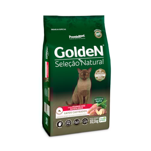 Ração Golden Seleção Natural Gatos Castrados Frango com Batata Doce 10,1 kg