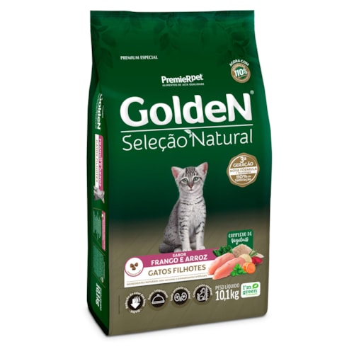 Ração Golden Seleção Natural Gatos Filhotes Frango e Arroz 10,1 kg