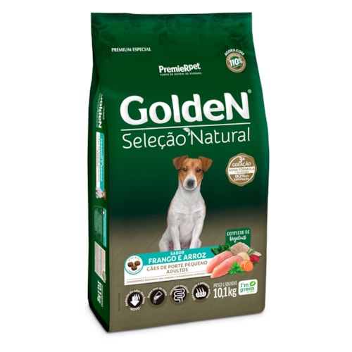 Ração Golden Seleção Natural Mini Bits Cães Adultos Raças Pequenas Frango e Arroz 10,1 kg