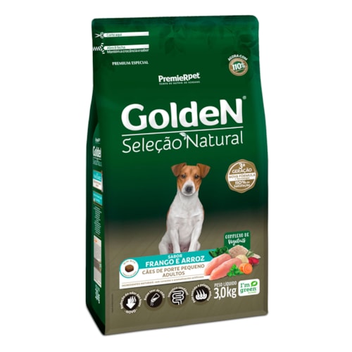 Ração Golden Seleção Natural Mini Bits Cães Adultos Raças Pequenas Frango e Arroz 3,0 kg