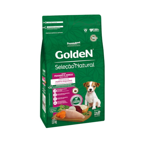 Ração Golden Seleção Natural Mini Bits Cães Filhotes Raças Pequenas Frango e Arroz 1,0 kg - imagem adicional