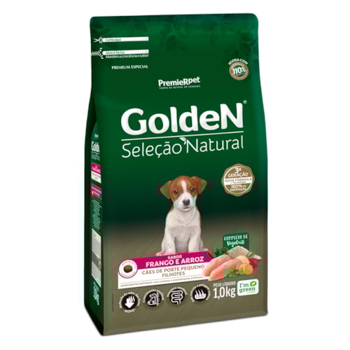 Ração Golden Seleção Natural Mini Bits Cães Filhotes Raças Pequenas Frango e Arroz 1,0 kg