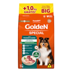 Ração Golden Special Cães Adultos Raças Pequenas Sabor Frango e Carne 15kg + 1kg Grátis