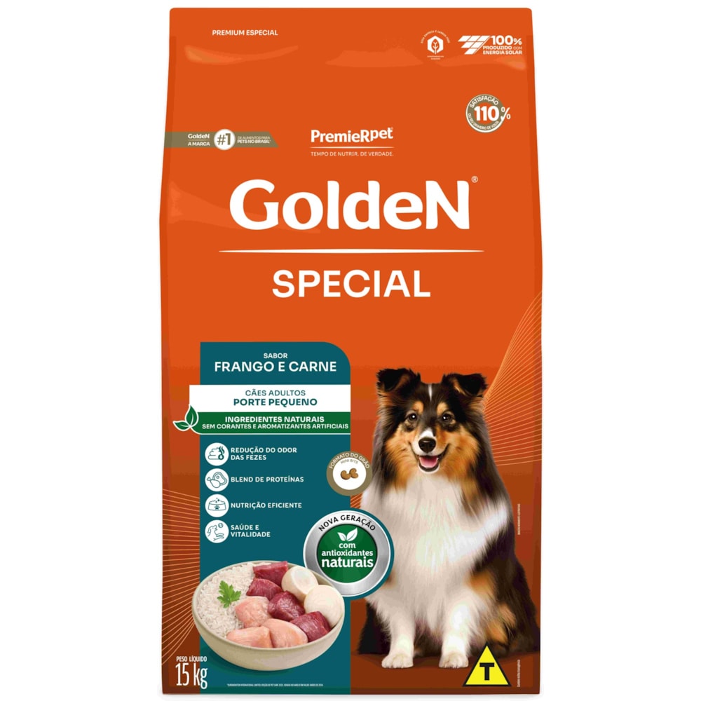 Ração Golden Special Cães Adultos Sabor Porte Pequeno Frango e Carne 15kg