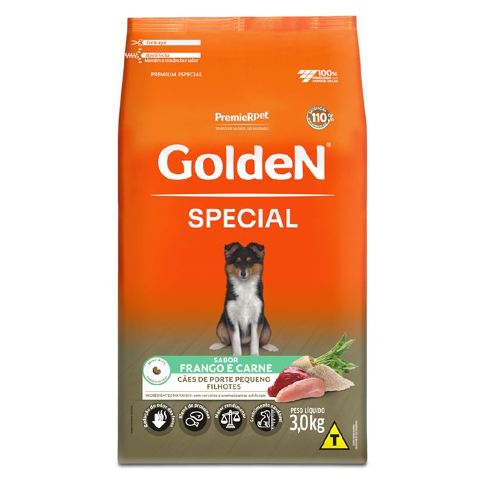 Ração Golden Special  Frango e Carne Cães Filhotes Porte Pequeno 3KG