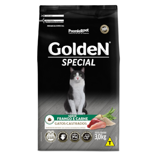 Ração Golden Special Gatos Adultos Castrados Frango e Carne 3KG
