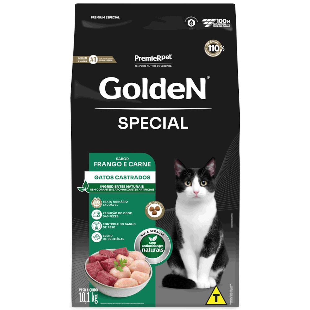 Ração Golden Special Gatos Adultos Castrados Sabor Frango e Carne 10,1kg