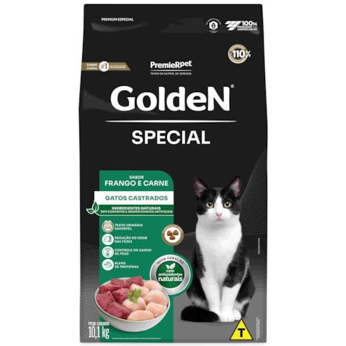 Ração Golden Special Gatos Adultos Castrados Sabor Frango e Carne 10,1kg