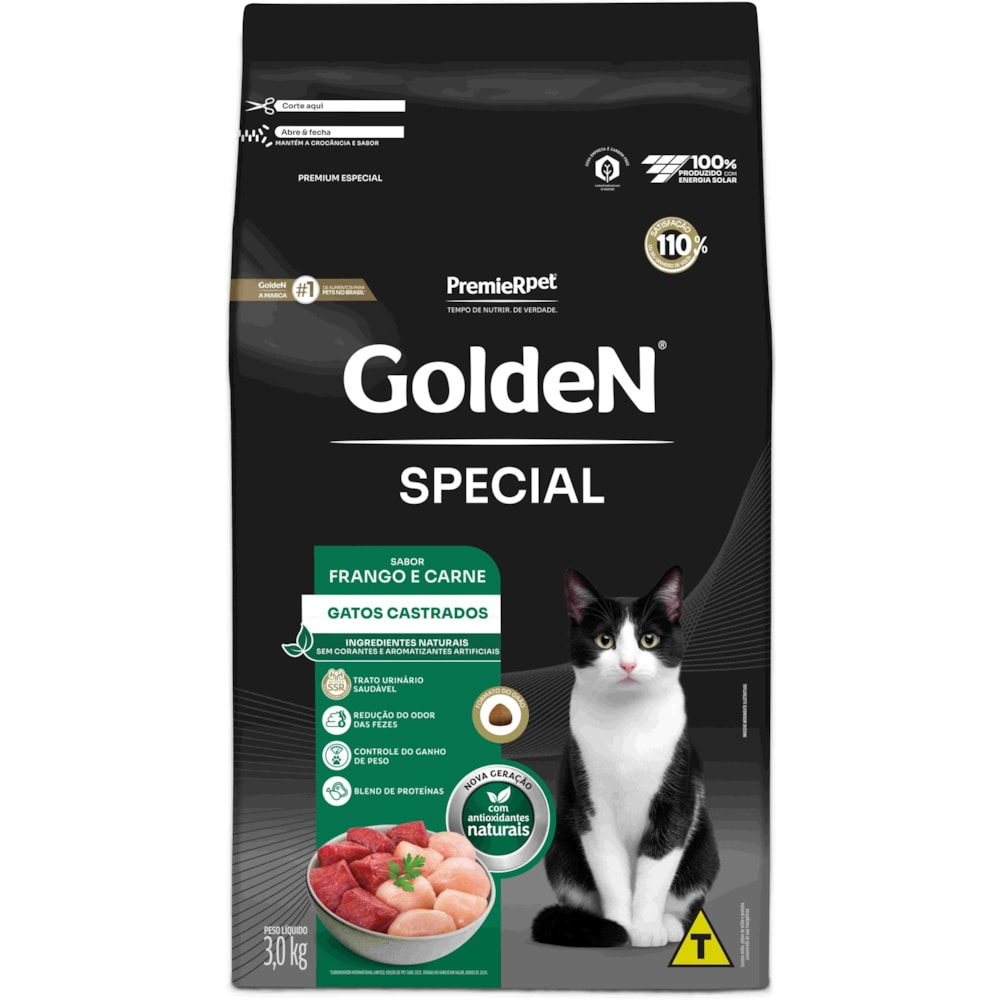 Ração Golden Special Gatos Adultos Castrados Sabor Frango e Carne 3kg