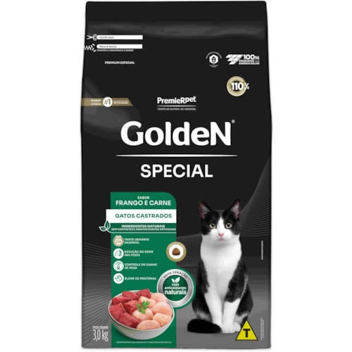 Ração Golden Special Gatos Adultos Castrados Sabor Frango e Carne 3kg - imagem adicional