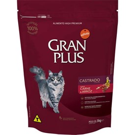 Ração Gran Plus Gatos Castrados Carne e Arroz 3,0 kg