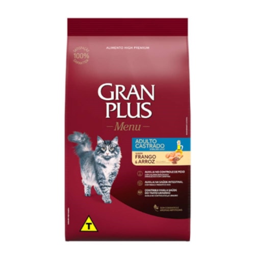 Ração Gran Plus Gatos Castrados Frango e Arroz 3,0 kg