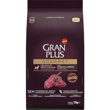 Ração Gran Plus Gourmet Cães Adultos Raças Médias e Grans Ovelha & Arroz 15,0 kg