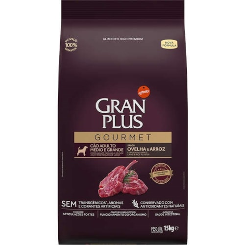 Ração Gran Plus Gourmet Cães Adultos Raças Médias e Grans Ovelha & Arroz 15,0 kg